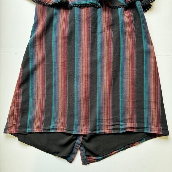 WAYF Mini Dress Striped Off the Shoulder Pom Pom Ruffle Lined Boho Beachy Sz L - Picture 16 of 16